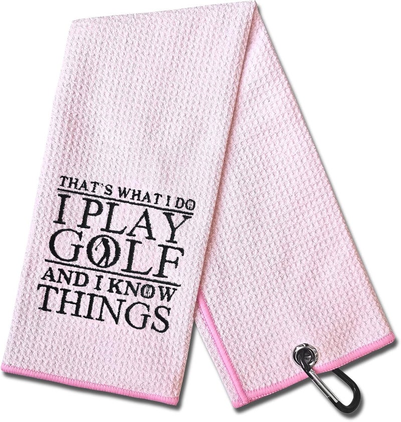DYJYBMY Pink Golf Towel, Microfiber Golf Towels with Clip, Embroidered Golf Gift for Men, Women or Retired Coworker - Image 1